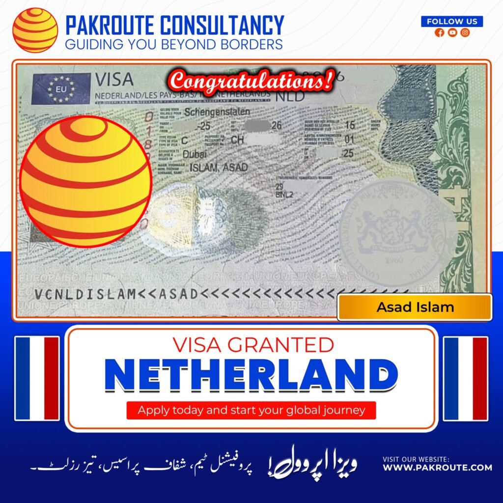 Netherland visa approved from Pakroute Islamabad